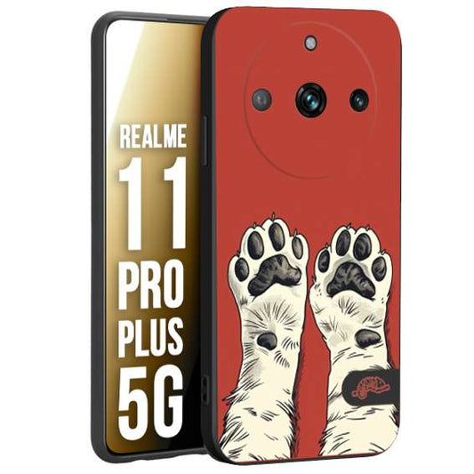 CUSTOMIZZA - Custodia cover nera morbida in tpu compatibile per Realme 11 PRO PLUS 5G zampe di gatto cat paws rossa red disegnata fumetto cartoon