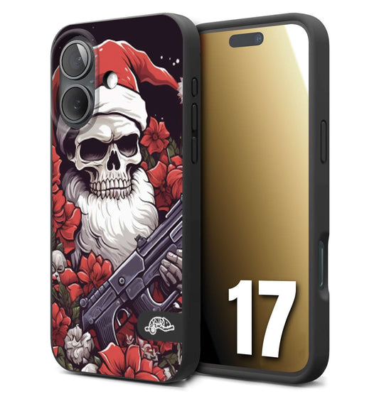 CUSTOMIZZA - Custodia cover nera morbida in tpu compatibile per iPhone 17 teschio natale santa claus fiori tattoo disegnato
