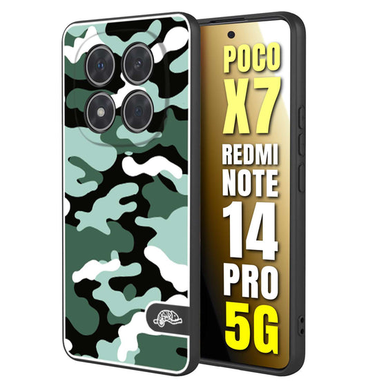 CUSTOMIZZA - Custodia cover nera morbida in tpu compatibile per Xiaomi Redmi Note 14 PRO 5G camouflage mimetico militare verde green