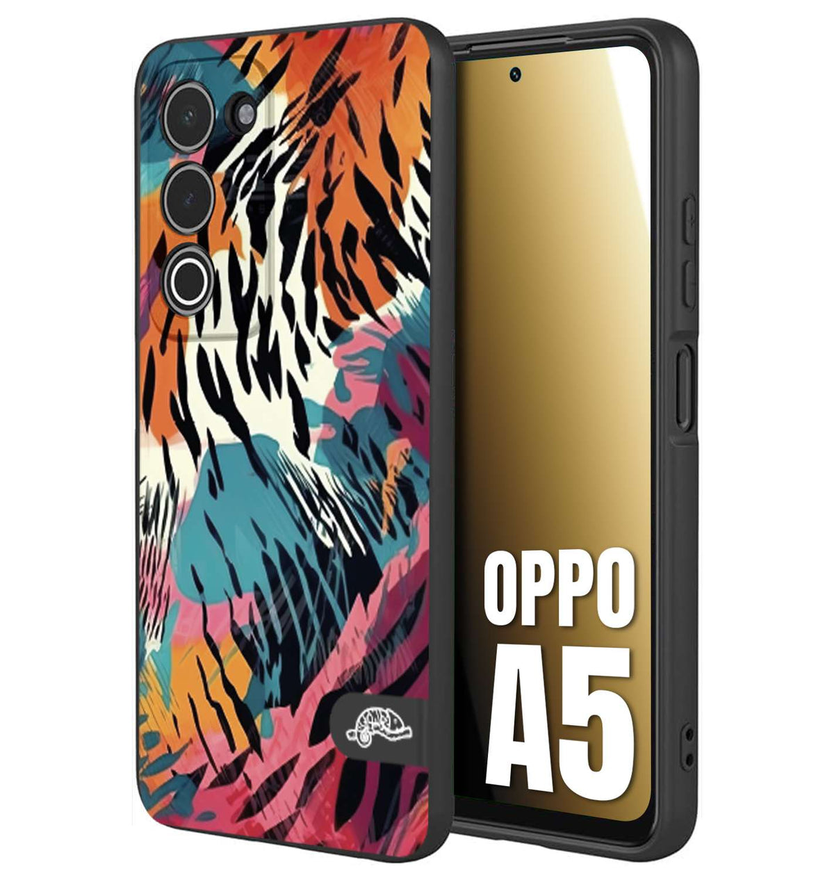 CUSTOMIZZA - Custodia cover nera morbida in tpu compatibile per Oppo A5 leopardato maculato tigrato tiger colorata summer color