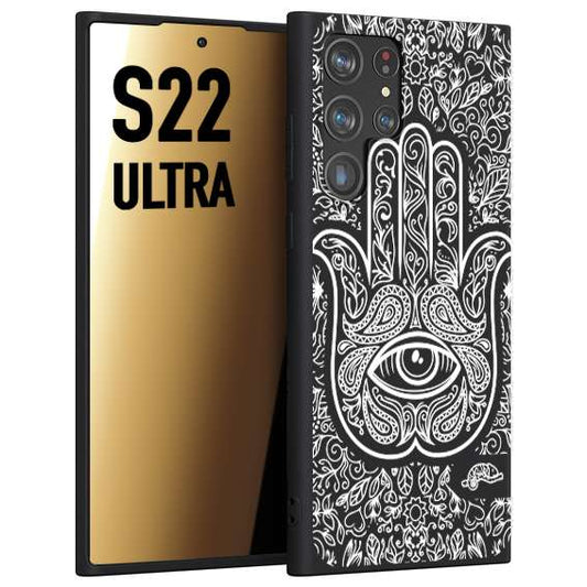 CUSTOMIZZA - Custodia cover nera morbida in tpu compatibile per Samsung S22 ULTRA mano di fatima effetto rilievo mandala donna