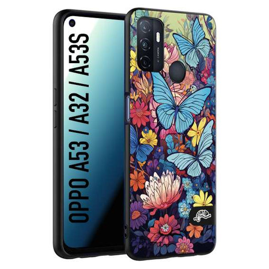 CUSTOMIZZA - Custodia cover nera morbida in tpu compatibile per Oppo A53 - A32 - A53S farfalle butterfly moderno donna disegnate gialla blu rosa
