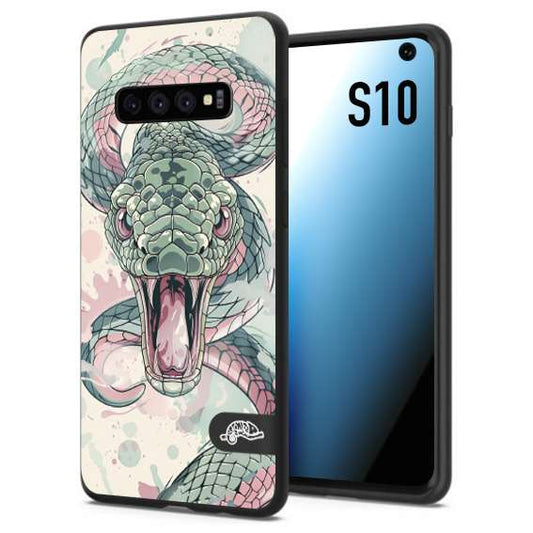 CUSTOMIZZA - Custodia cover nera morbida in tpu compatibile per Samsung S10 snake pink green serpente tatuaggio tattoo disegnato a mano