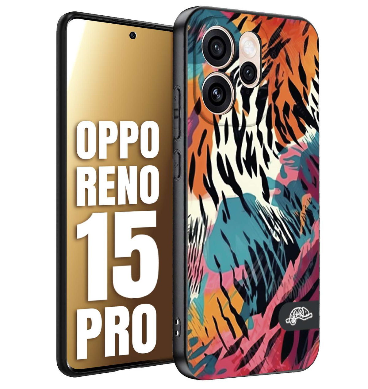 CUSTOMIZZA - Custodia cover nera morbida in tpu compatibile per Oppo Reno 15 PRO leopardato maculato tigrato tiger colorata summer color