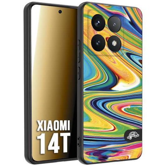 CUSTOMIZZA - Custodia cover nera morbida in tpu compatibile per Xiaomi 14T colorata fantasia vortice marmo arcobaleno gialla verde blu