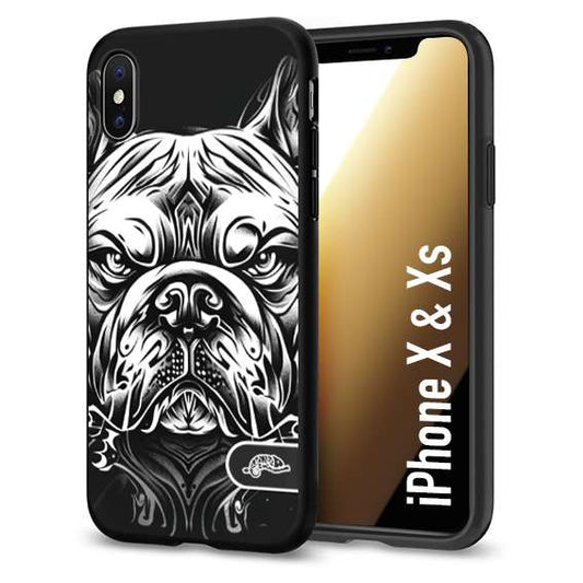 CUSTOMIZZA - Custodia cover nera morbida in tpu compatibile per iPhone X - Xs bulldog bianco a rilievo disegnato tattoo tatuaggio