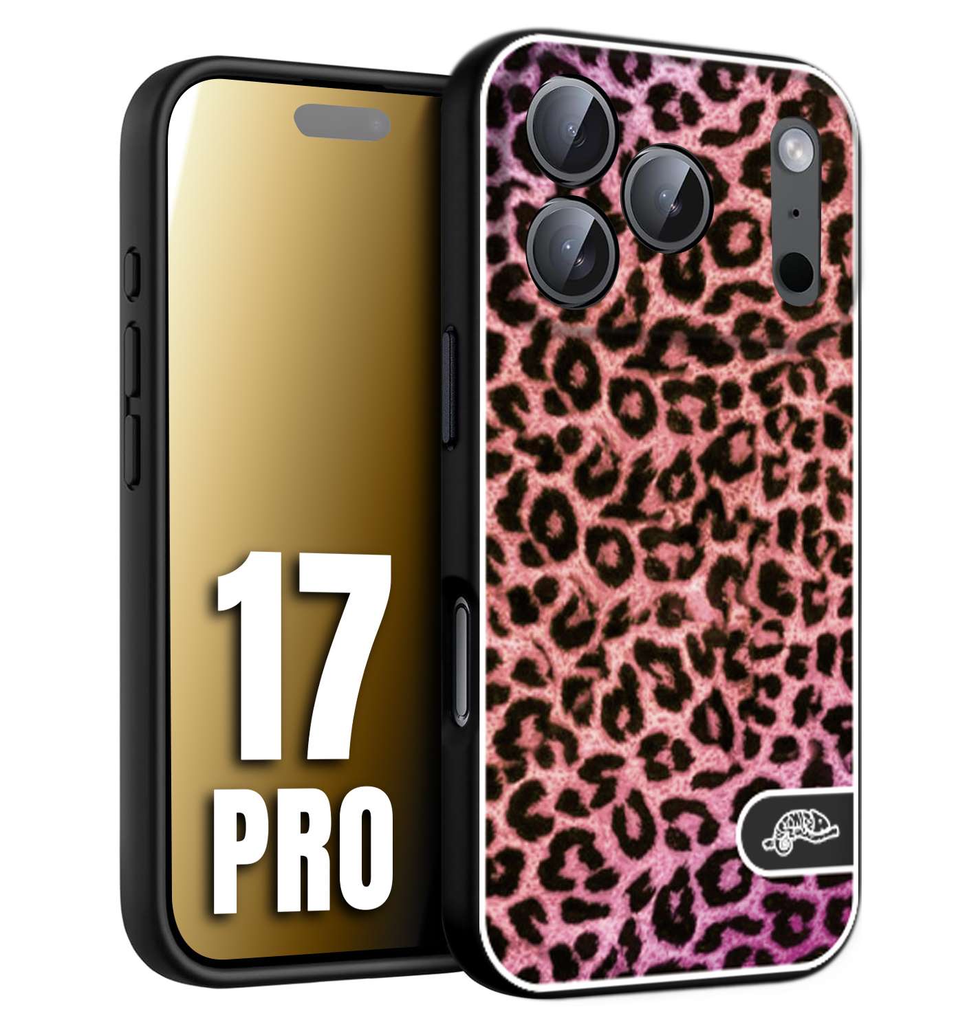 CUSTOMIZZA - Custodia cover nera morbida in tpu compatibile per iPhone 17 PRO leopardato maculato donna rosa leopard