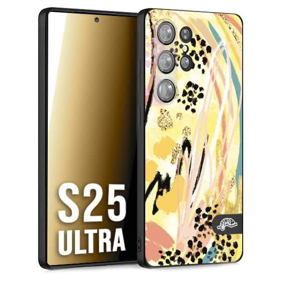 CUSTOMIZZA - Custodia cover nera morbida in tpu compatibile per Samsung S25 ULTRA astratti donna flower fantasia estate gialla rosa leopardata