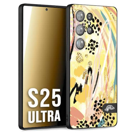 CUSTOMIZZA - Custodia cover nera morbida in tpu compatibile per Samsung S25 ULTRA astratti donna flower fantasia estate gialla rosa leopardata
