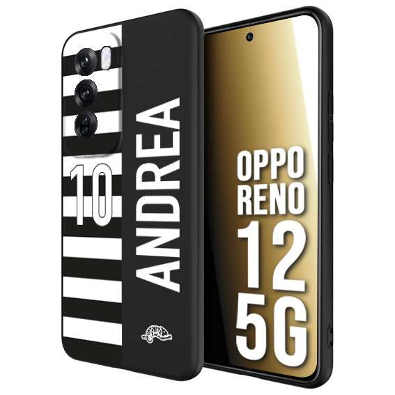 CUSTOMIZZA - Custodia cover nera morbida in tpu compatibile per Oppo Reno 12 5G personalizzata calcio football nome e numero calciatori bianconera