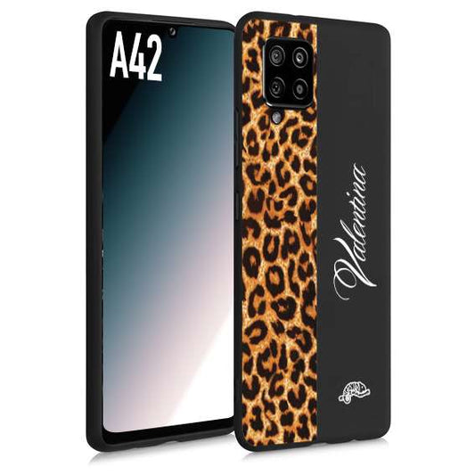 CUSTOMIZZA - Custodia cover nera morbida in tpu compatibile per Samsung A42 custom nome scritta leopardato maculato donna marrone leopard