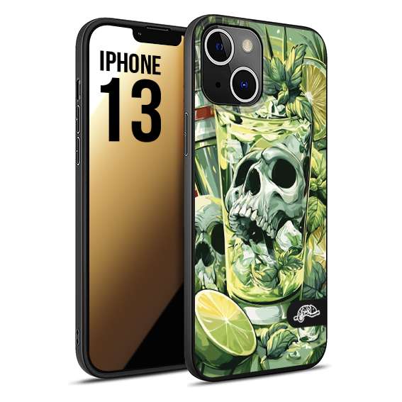 CUSTOMIZZA - Custodia cover nera morbida in tpu compatibile per iPhone 13 Mojito cocktail teschio illustrazione drink lime menta ghiacci tropicale street art