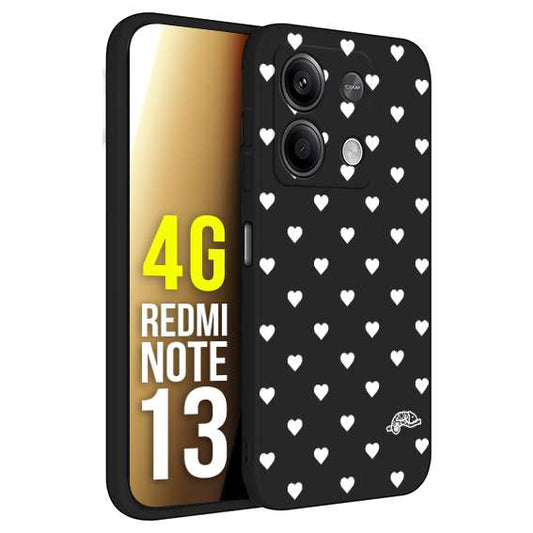 CUSTOMIZZA - Custodia cover nera morbida in tpu compatibile per Xiaomi Redmi Note 13 4G cuori pois bianchi donna pin up vintage