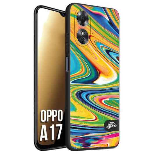 CUSTOMIZZA - Custodia cover nera morbida in tpu compatibile per Oppo A17 colorata fantasia vortice marmo arcobaleno gialla verde blu