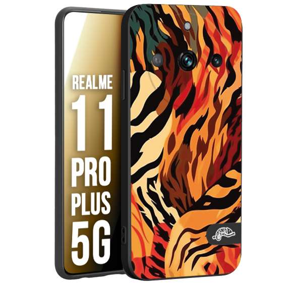 CUSTOMIZZA - Custodia cover nera morbida in tpu compatibile per Oppo Realme 11 PRO PLUS 5G leopardato maculato tigrato tiger colorata gialla rossa arancio