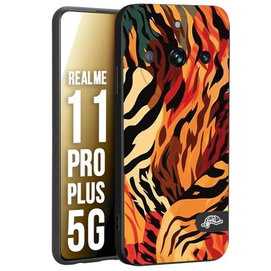 CUSTOMIZZA - Custodia cover nera morbida in tpu compatibile per Oppo Realme 11 PRO PLUS 5G leopardato maculato tigrato tiger colorata gialla rossa arancio