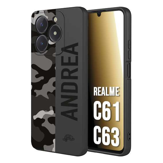 CUSTOMIZZA - Custodia cover nera morbida in tpu compatibile per Oppo C61 - C63 camouflage mimetico militare personalizzata nome
