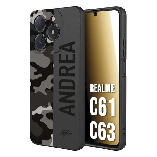 CUSTOMIZZA - Custodia cover nera morbida in tpu compatibile per Oppo C61 - C63 camouflage mimetico militare personalizzata nome