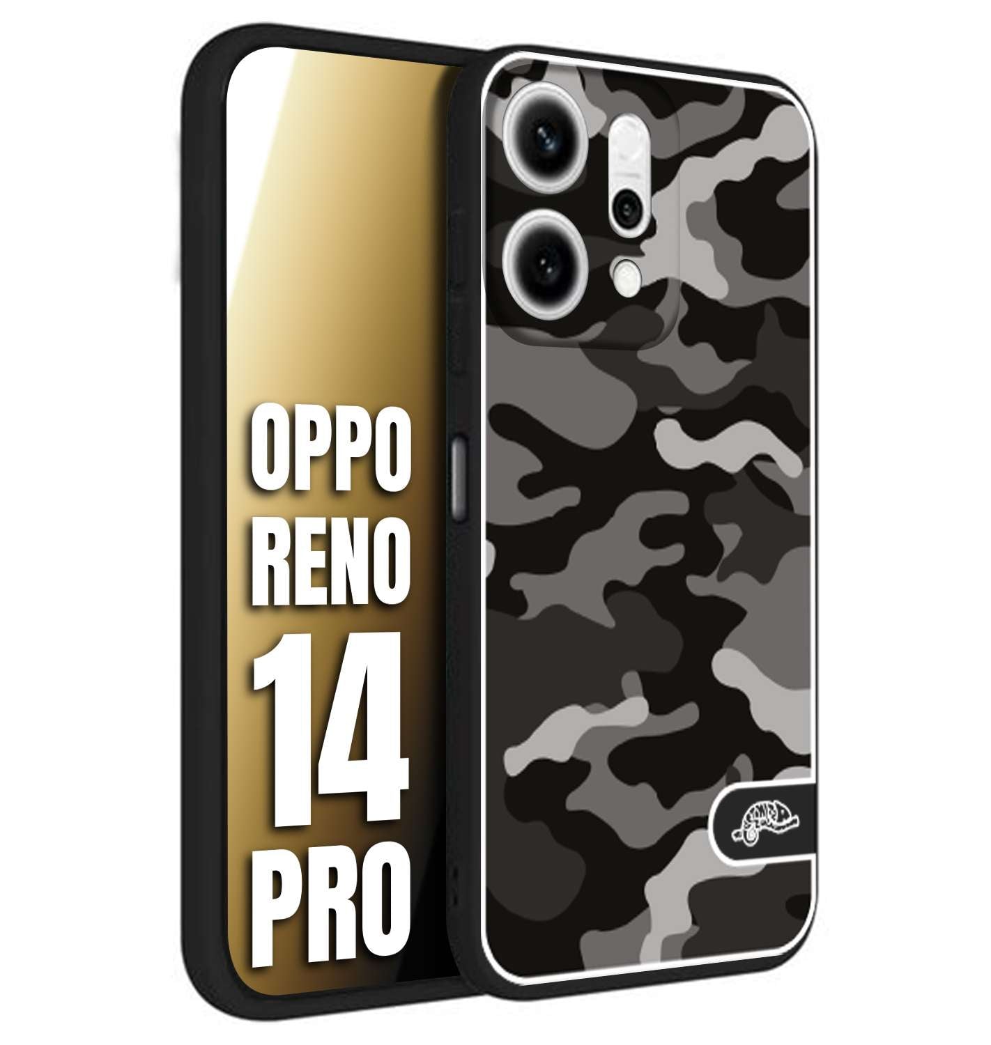 CUSTOMIZZA - Custodia cover nera morbida in tpu compatibile per Oppo Reno 14 PRO camouflage mimetico militare nero black grigio