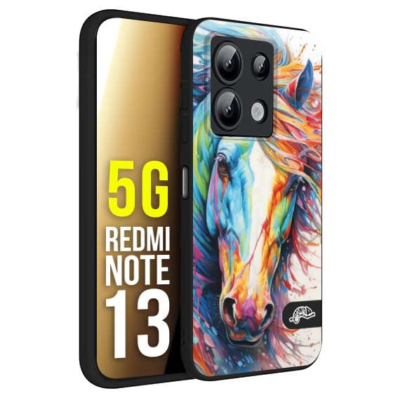 CUSTOMIZZA - Custodia cover nera morbida in tpu compatibile per Xiaomi Redmi Note 13 5G animali color cavallo horse viso colori vibranti disegnato schizzo