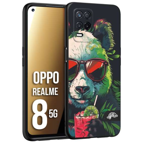 CUSTOMIZZA - Custodia cover nera morbida in tpu compatibile per Oppo Realme 8 5G estate disegnata cocktails animali simpatici panda mojito