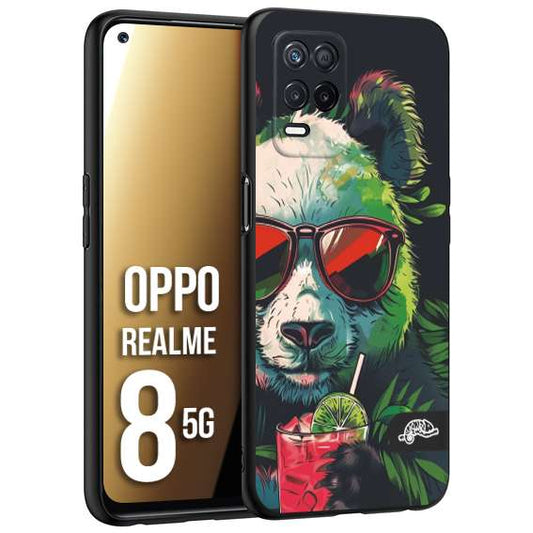 CUSTOMIZZA - Custodia cover nera morbida in tpu compatibile per Oppo Realme 8 5G estate disegnata cocktails animali simpatici panda mojito