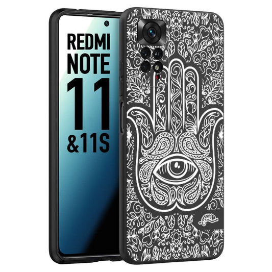 CUSTOMIZZA - Custodia cover nera morbida in tpu compatibile per Xiaomi Redmi Note 11 -  Note 11S mano di fatima effetto rilievo mandala donna