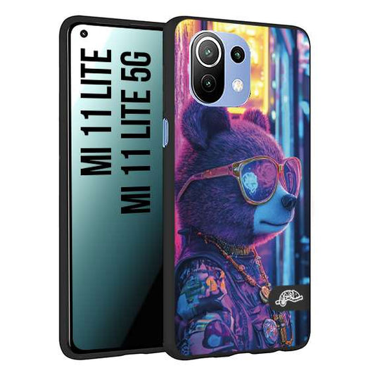 CUSTOMIZZA - Custodia cover nera morbida in tpu compatibile per Xiaomi Mi 11 Lite / Mi 11 Lite 5G animali cyberpunk orsetto orso street bear fucsia blu night