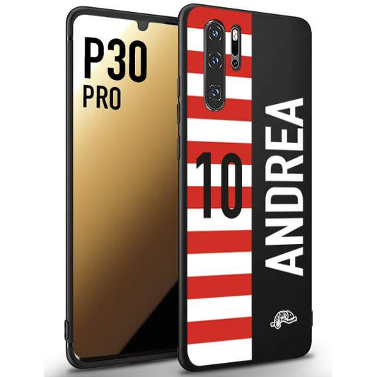 CUSTOMIZZA - Custodia cover nera morbida in tpu compatibile per Huawei P30 PRO personalizzata calcio football nome e numero calciatori bianco rossa