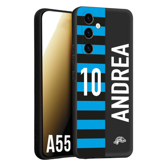 CUSTOMIZZA - Custodia cover nera morbida in tpu compatibile per Samsung A55 5G personalizzata calcio football nome e numero calciatori nerazzurra