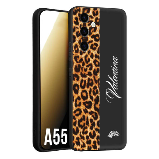 CUSTOMIZZA - Custodia cover nera morbida in tpu compatibile per Samsung A55 5G custom nome scritta leopardato maculato donna marrone leopard