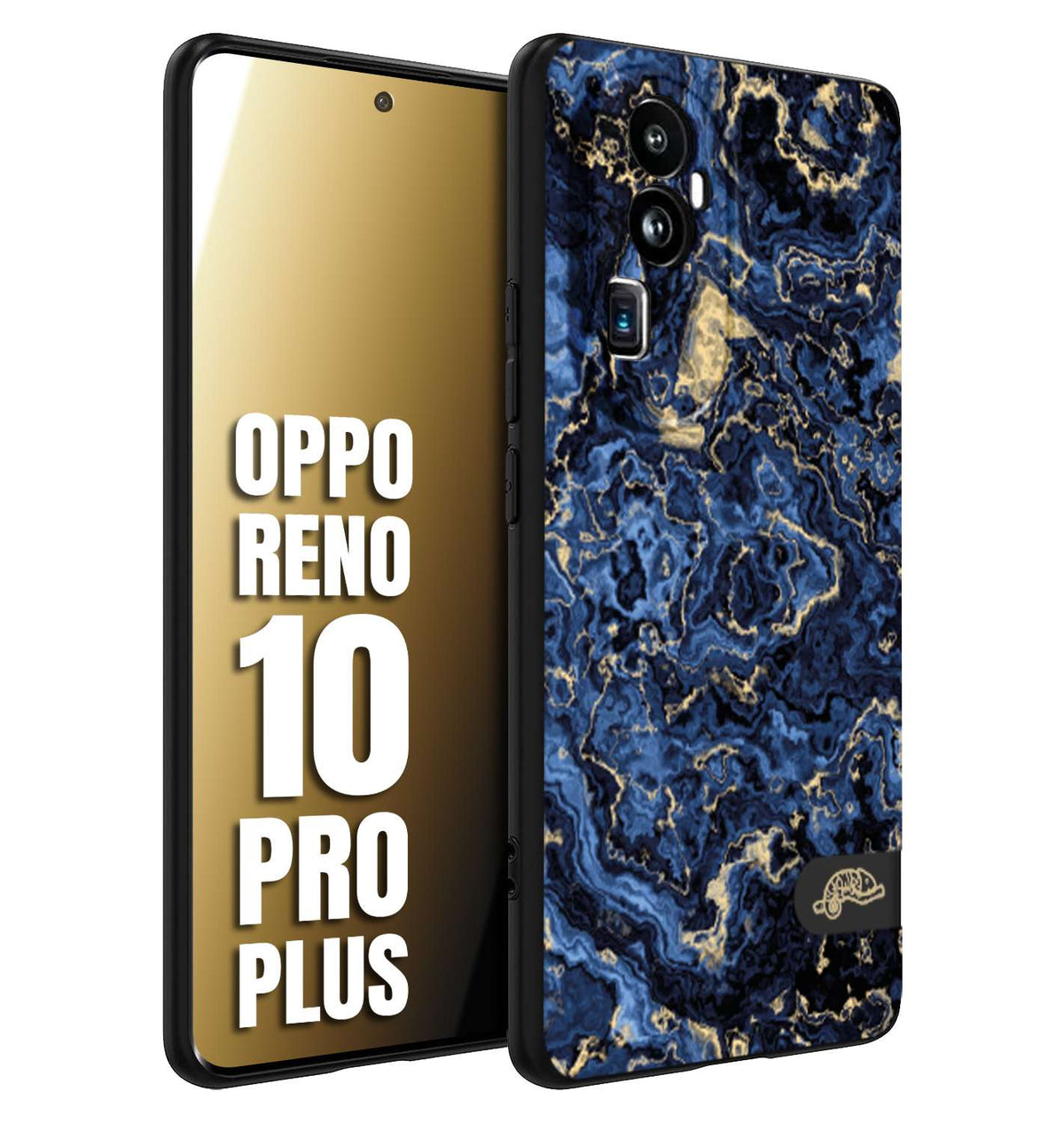 CUSTOMIZZA - Custodia cover nera morbida in tpu compatibile per Oppo Reno 10 PRO PLUS effetto marmo marble blu venature dorato psichedelico
