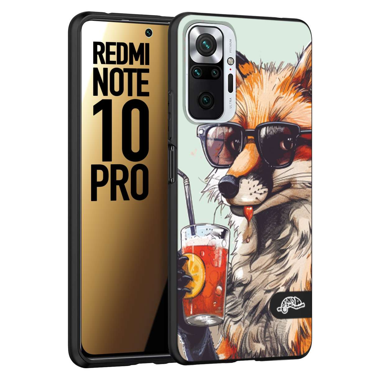 CUSTOMIZZA - Custodia cover nera morbida in tpu compatibile per Xiaomi Redmi Note 10 PRO estate disegnata cocktails animali simpatici fox volpe negroni