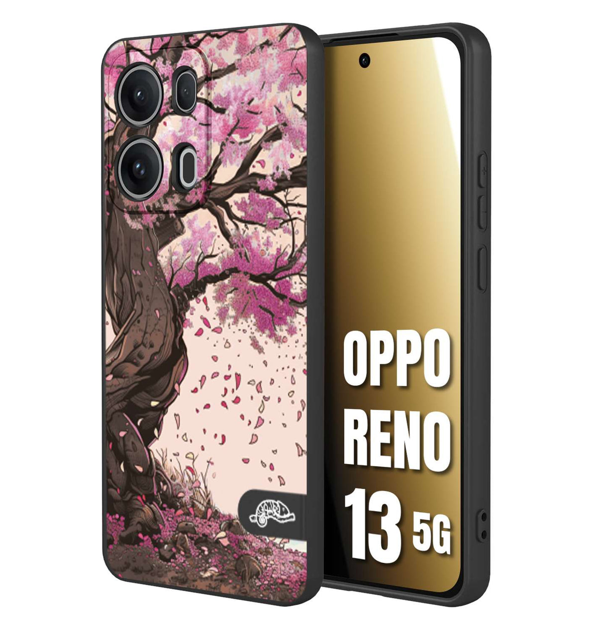 CUSTOMIZZA - Custodia cover nera morbida in tpu compatibile per Oppo Reno 13 5G giapponese colori morbidi fiori di ciliegio rosa disegnata