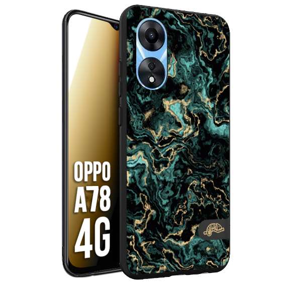 CUSTOMIZZA - Custodia cover nera morbida in tpu compatibile per Oppo A78 4G effetto marmo marble verde green venature dorato pietra