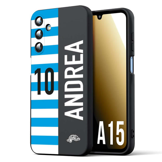 CUSTOMIZZA - Custodia cover nera morbida in tpu compatibile per Samsung A15 5G personalizzata calcio football nome e numero calciatori biancazzurri