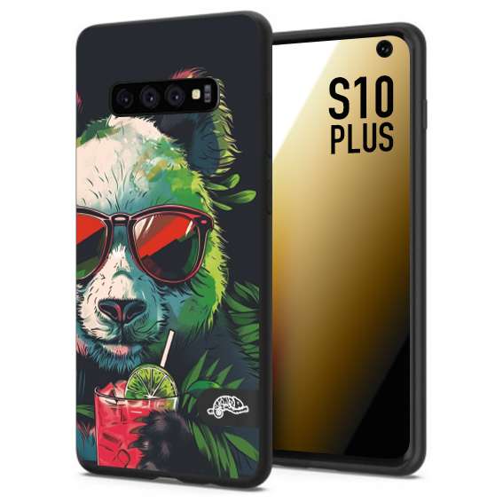 CUSTOMIZZA - Custodia cover nera morbida in tpu compatibile per Samsung S10 PLUS estate disegnata cocktails animali simpatici panda mojito