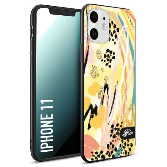 CUSTOMIZZA - Custodia cover nera morbida in tpu compatibile per iPhone 11 astratti donna flower fantasia estate gialla rosa leopardata