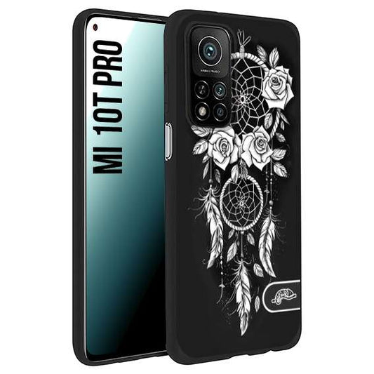 CUSTOMIZZA - Custodia cover nera morbida in tpu compatibile per Xiaomi Mi 10T PRO acchiappasogni dreamcatcher black and white bianco a rilievo disegnato tattoo tatuaggio