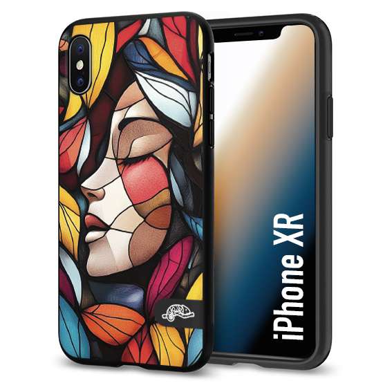 CUSTOMIZZA - Custodia cover nera morbida in tpu compatibile per iPhone XR Vetrata artistica volto di donna profilo fogliare mosaico di vetro colorato