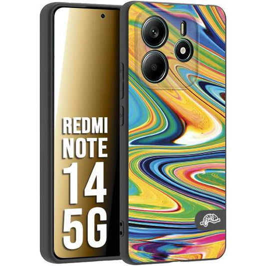 CUSTOMIZZA - Custodia cover nera morbida in tpu compatibile per Xiaomi Redmi Note 14 5G colorata fantasia vortice marmo arcobaleno gialla verde blu