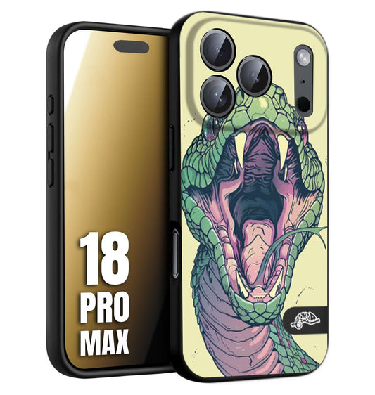 CUSTOMIZZA - Custodia cover nera morbida in tpu compatibile per iPhone 18 PRO MAX snake yellow green serpente tatuaggio tattoo disegnato a mano