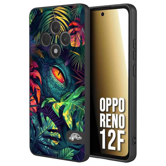 CUSTOMIZZA - Custodia cover nera morbida in tpu compatibile per Oppo Reno 12F animali color giungla tropicale occhio di coccodrillo alligatore disegnato