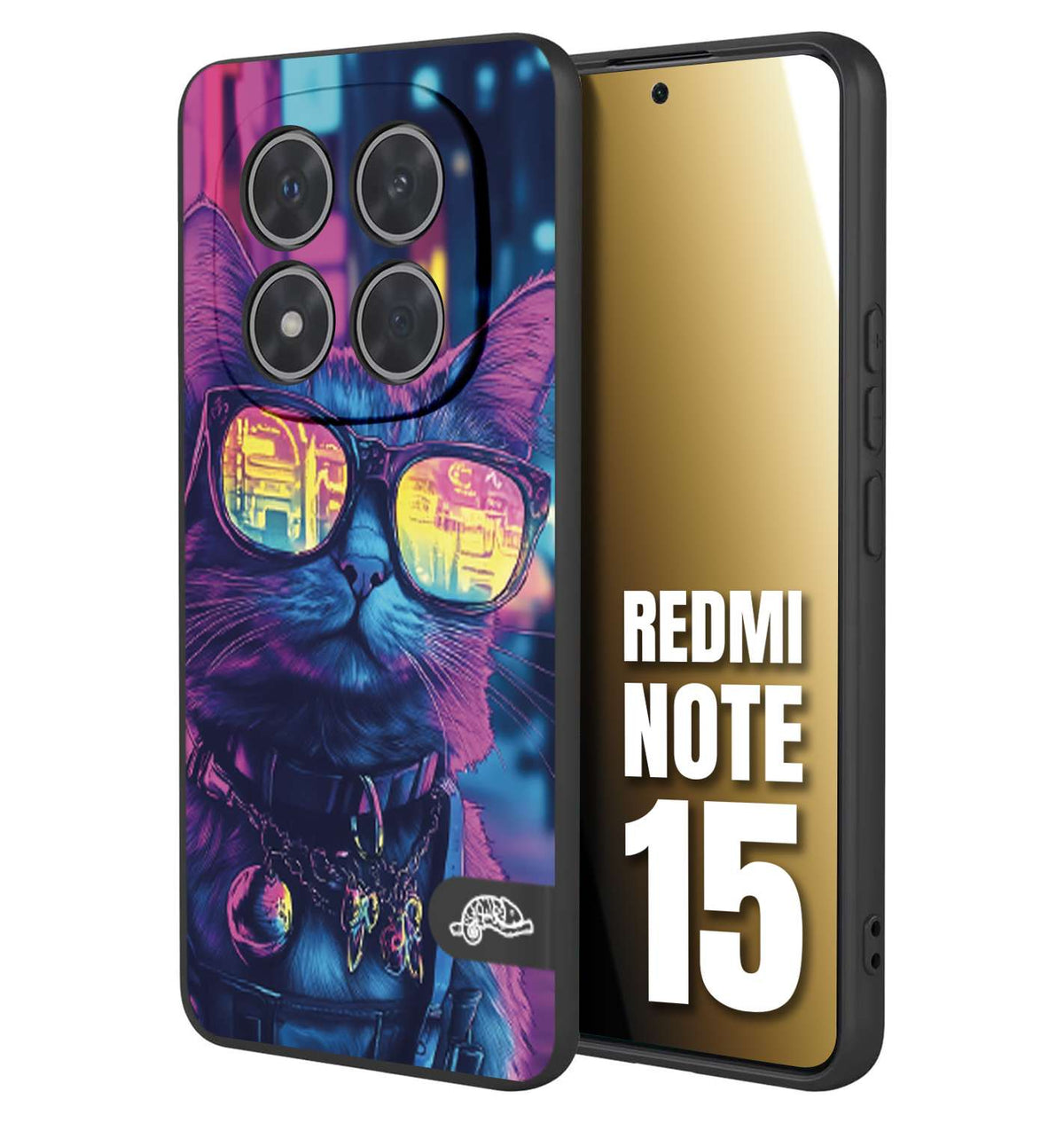 CUSTOMIZZA - Custodia cover nera morbida in tpu compatibile per Xiaomi Redmi Note 15 animali cyberpunk gatto street cat fucsia blu giallo