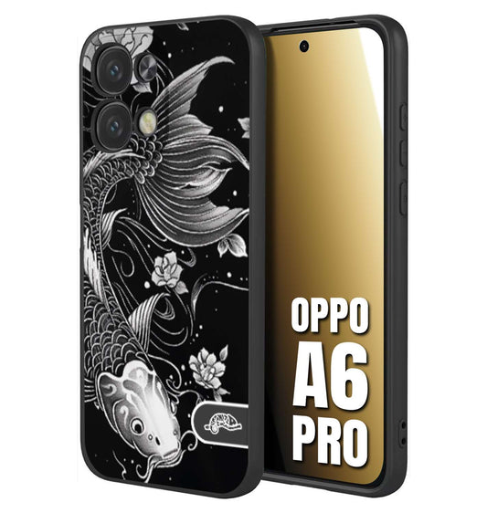 CUSTOMIZZA - Custodia cover nera morbida in tpu compatibile per Oppo A6 PRO carpa koi black and white bianco a rilievo disegnato tattoo tatuaggio