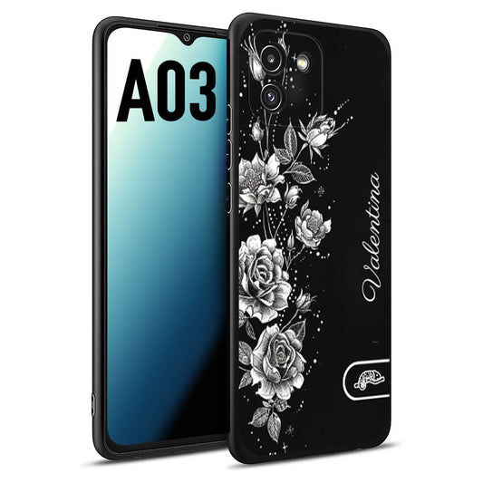 CUSTOMIZZA - Custodia cover nera morbida in tpu compatibile per Samsung A03 a rilievo soft touch personalizzata nome rose fiori donna