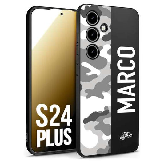 CUSTOMIZZA - Custodia cover nera morbida in tpu compatibile per Samsung S24 PLUS camouflage mimetico militare personalizzata nome bianco