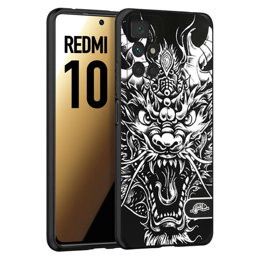 CUSTOMIZZA - Custodia cover nera morbida in tpu compatibile per Xiaomi Redmi 10 drago black and white bianco a rilievo disegnato tattoo tatuaggio