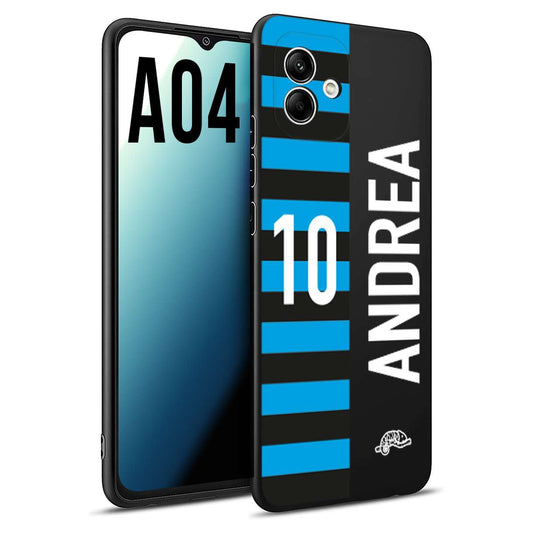 CUSTOMIZZA - Custodia cover nera morbida in tpu compatibile per Samsung A04 personalizzata calcio football nome e numero calciatori nerazzurra