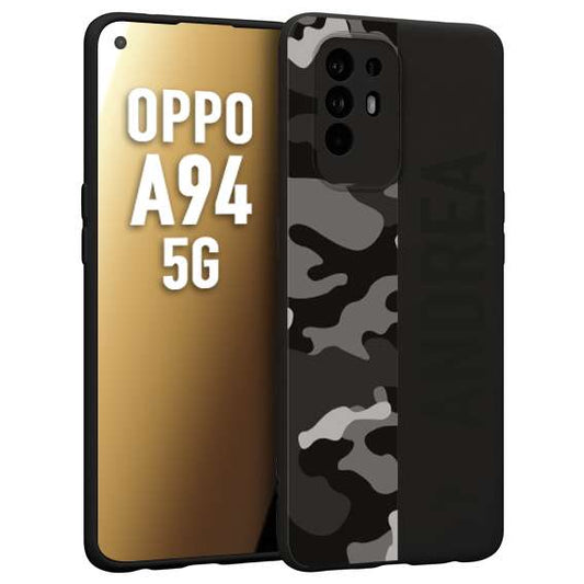 CUSTOMIZZA - Custodia cover nera morbida in tpu compatibile per Oppo A94 5G camouflage mimetico militare personalizzata nome